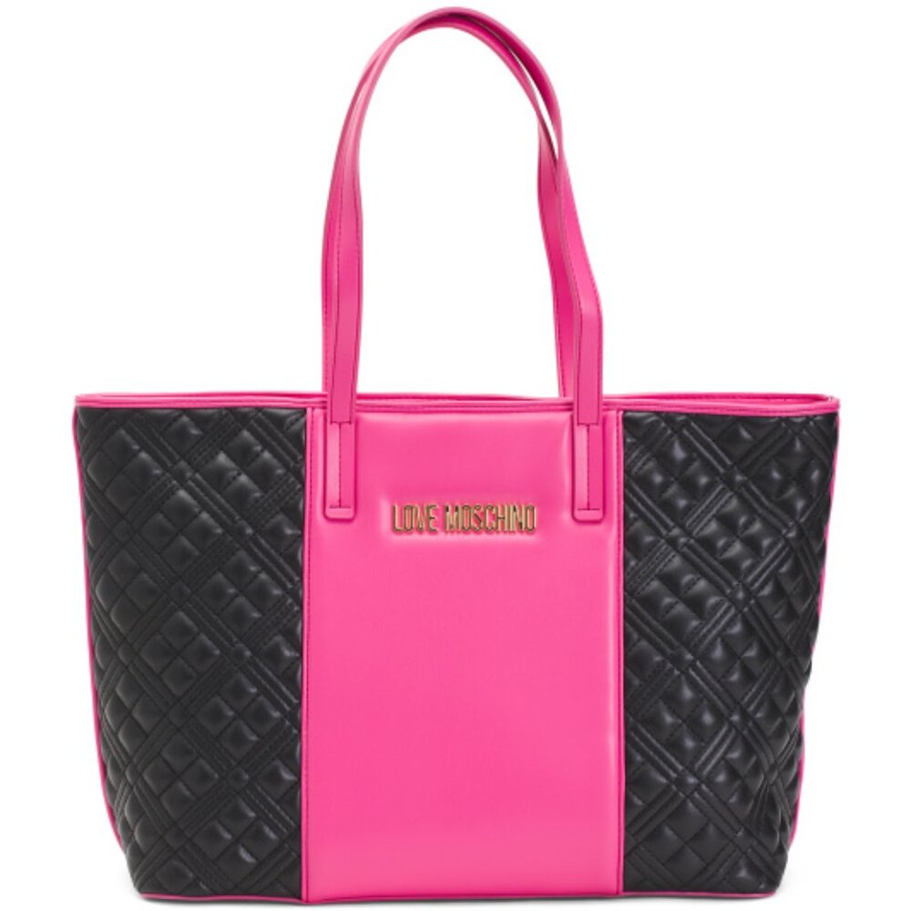 Love Moschino Quilted Tote Black Pink Shoulder Bag Gold Hardware - Picture 2 of 12